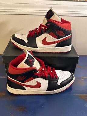 Air Jordan 1 Mid White Gym Red Black Men's Size 13
With box